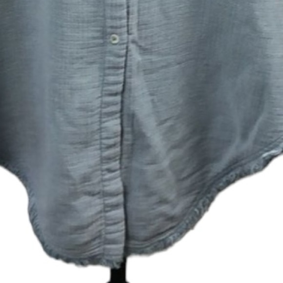 Masscob Blue Textured Cotton Blend Button Down Shirt Raw Hem Sz L - Picture 8 of 15